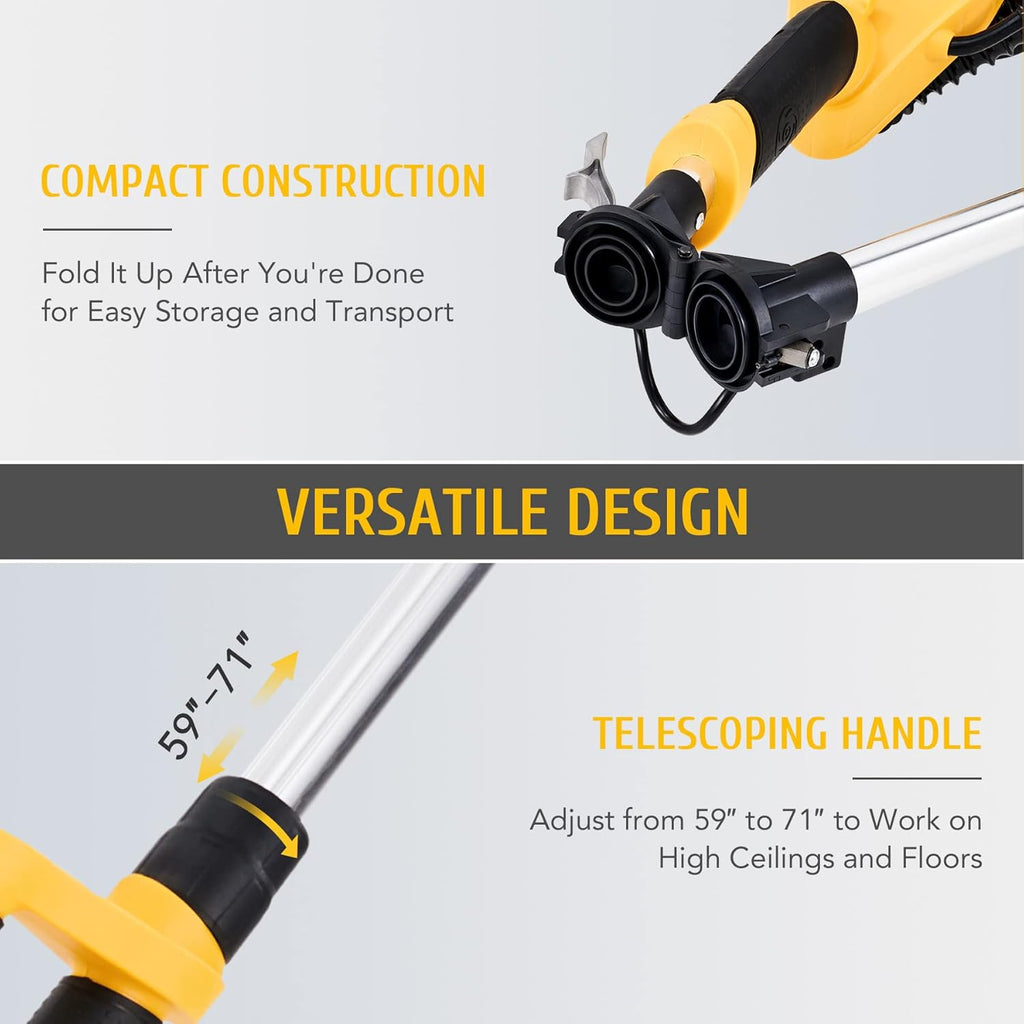Folding Drywall Sander with Extendable Handle, 12 Sanding Discs, LED Light, 6 Speed N416