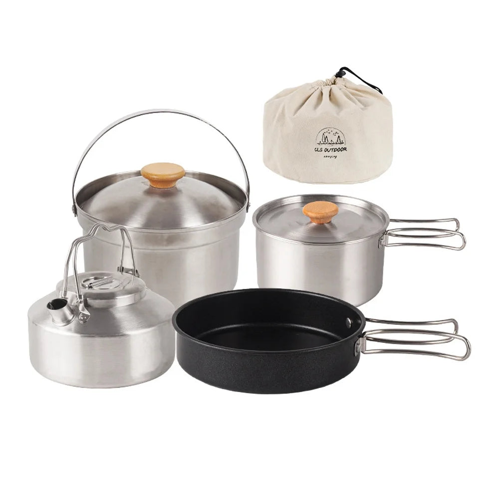 Stainless Steel Camping Cookware Set with Pot Frying Pan Kettle U79713