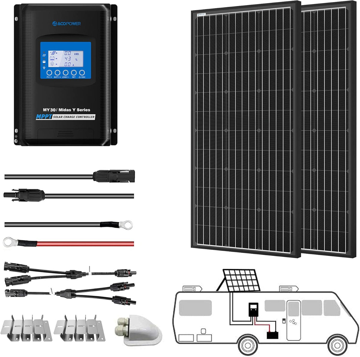 300 Watt Monocrystalline Solar Panel Kit with 30A MPPT LCD Charge Controller D515989