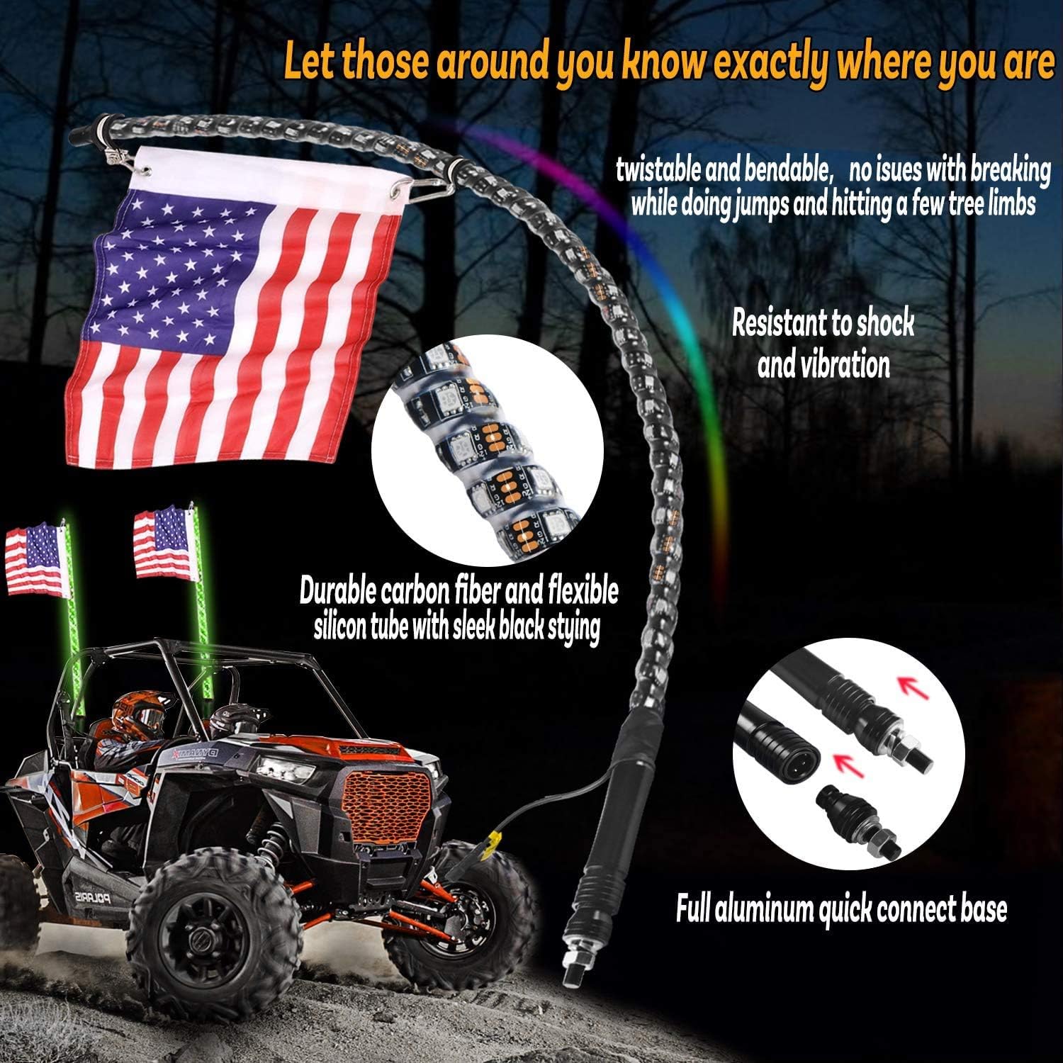 2Pcs 3FT Spiral LED Whip Lights for UTV ATV V95717