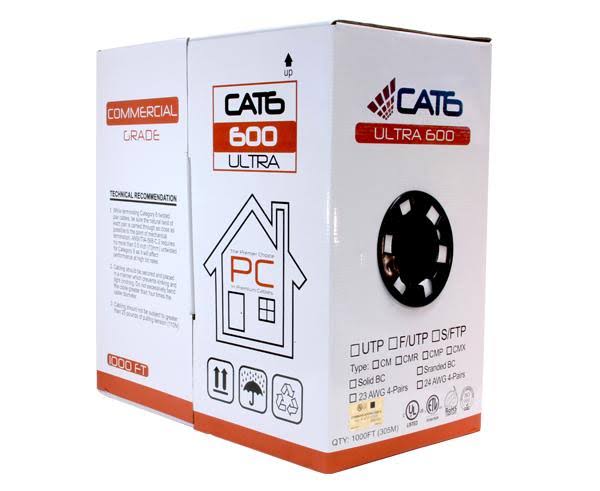 Cat6 Bulk Riser Ethernet Cable, CMR UL Listed Solid Copper UTP, 24 AWG 1000ft White M1858