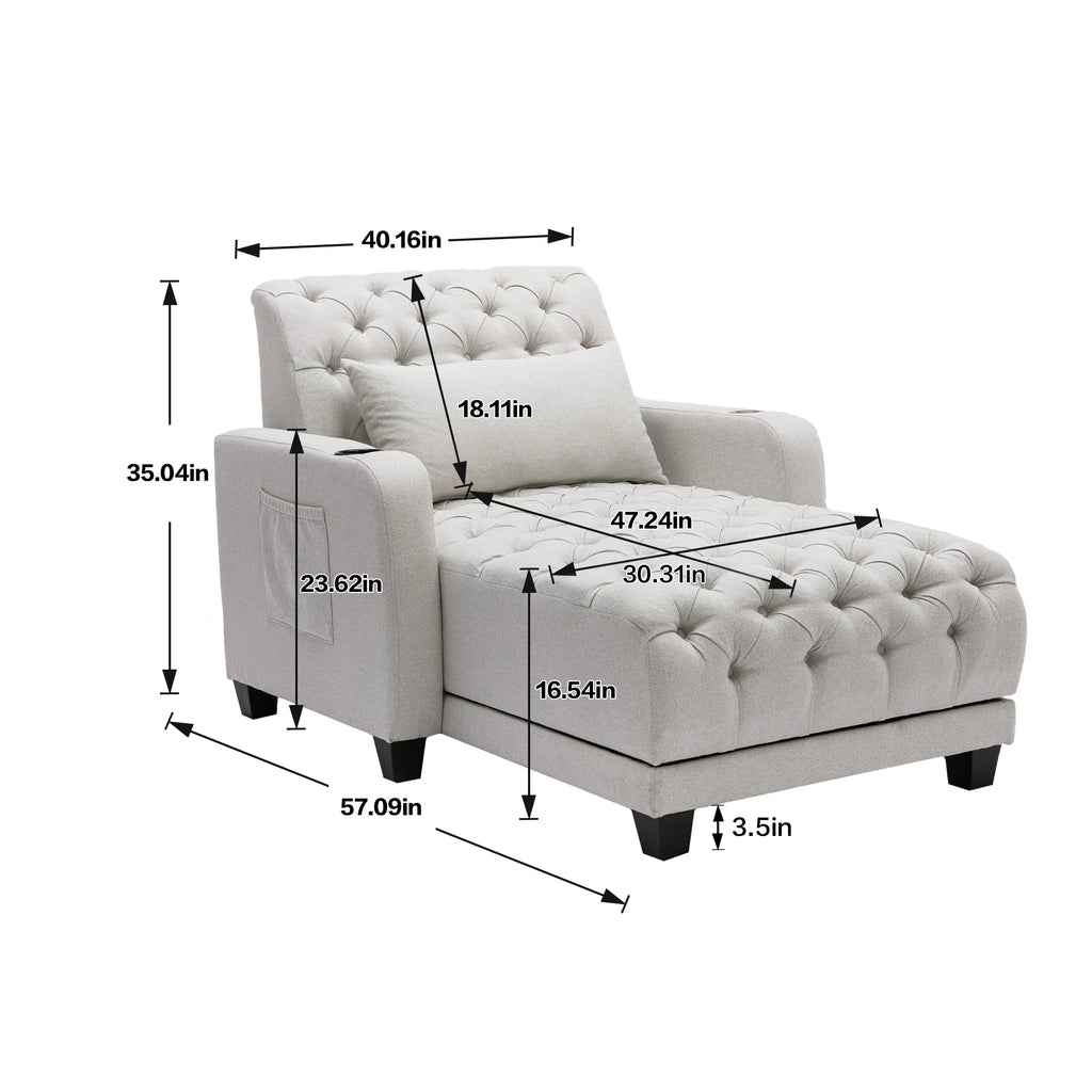 Beige Tufted 3 in 1 Sleeper Sofa with Pillow H2009