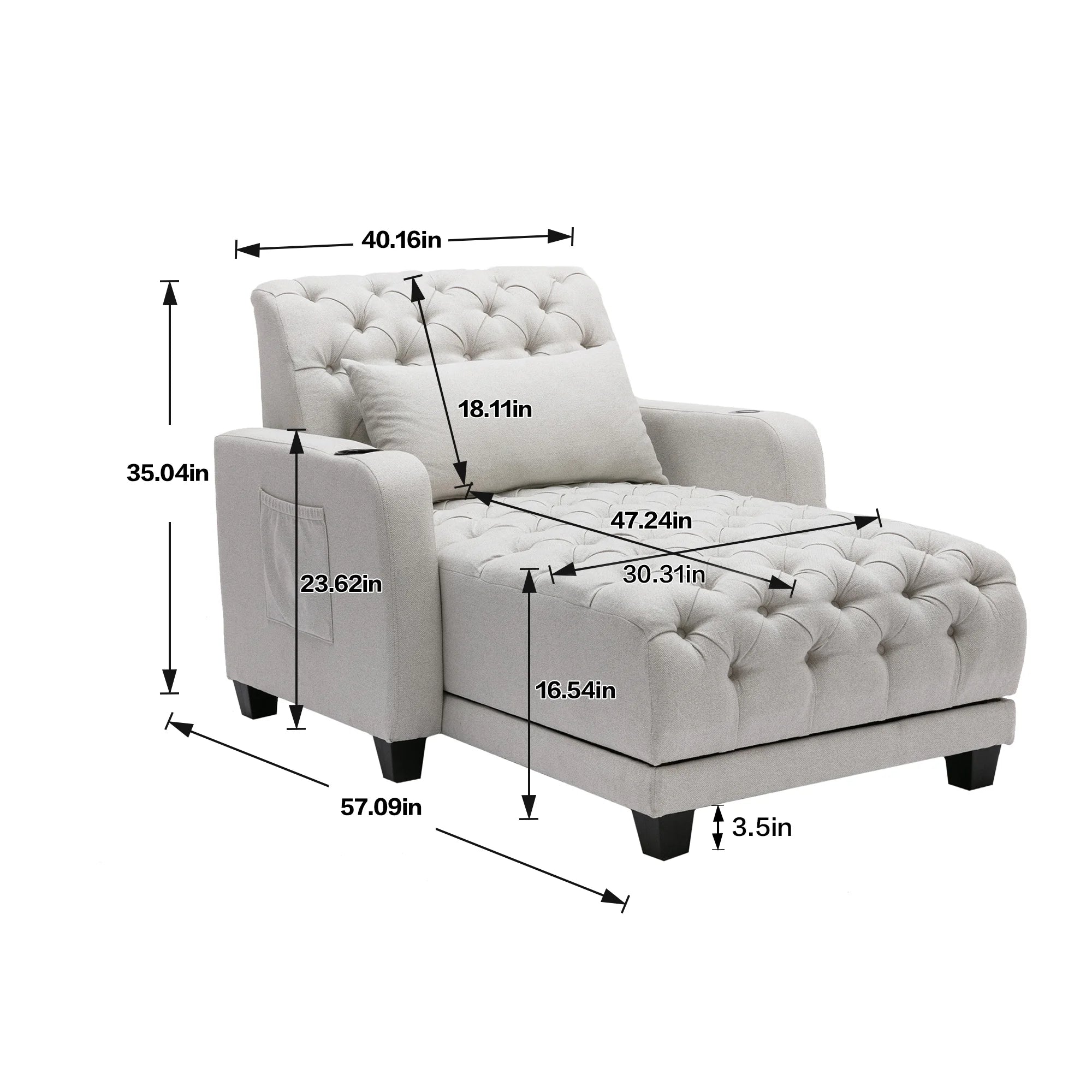 Beige Tufted 3 in 1 Sleeper Sofa with Pillow H2009