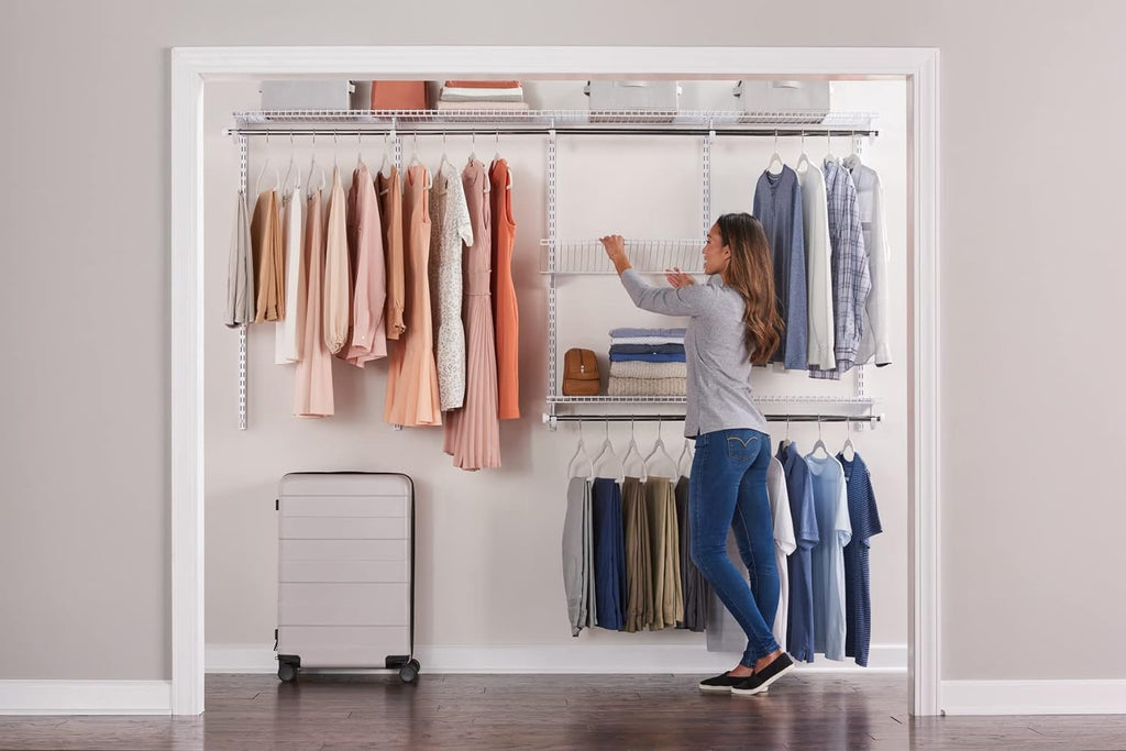 White Wire Shelving Kit with Expandable Shelving and Telescoping Rods U952029