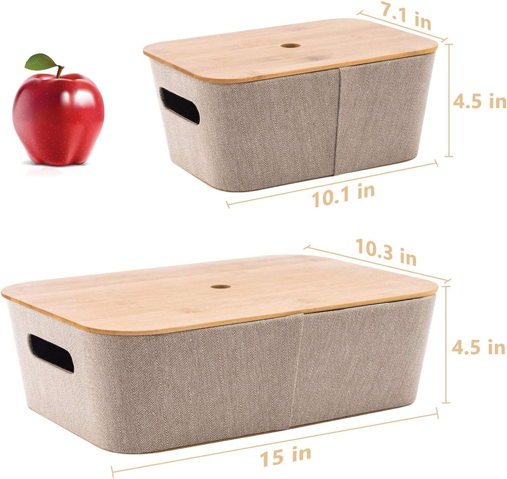 Khaki 3 Pack Storage Baskets with Bamboo Lids Q574