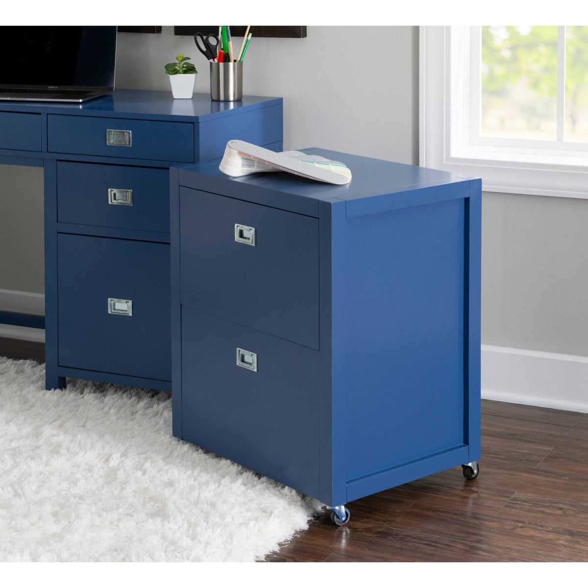 Navy Rolling File Cabinet W8236
