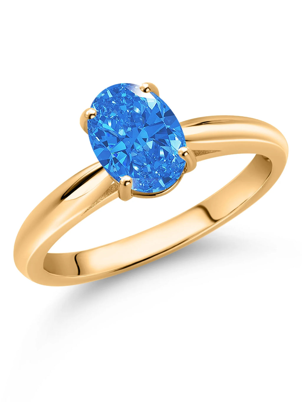 10K Yellow Gold Oval Blue Zirconia Solitaire Engagement Ring M212