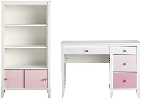 2 Piece Kids Bedroom Set with Bookcase and Desk in White and Pink P8631