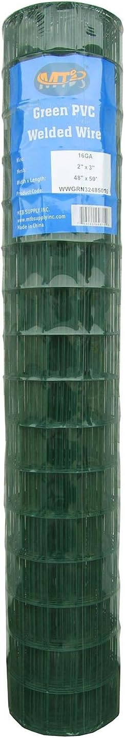 Green PVC Welded Wire Mesh Garden Fence 48" x50' 2"x3" 16GA Y902884