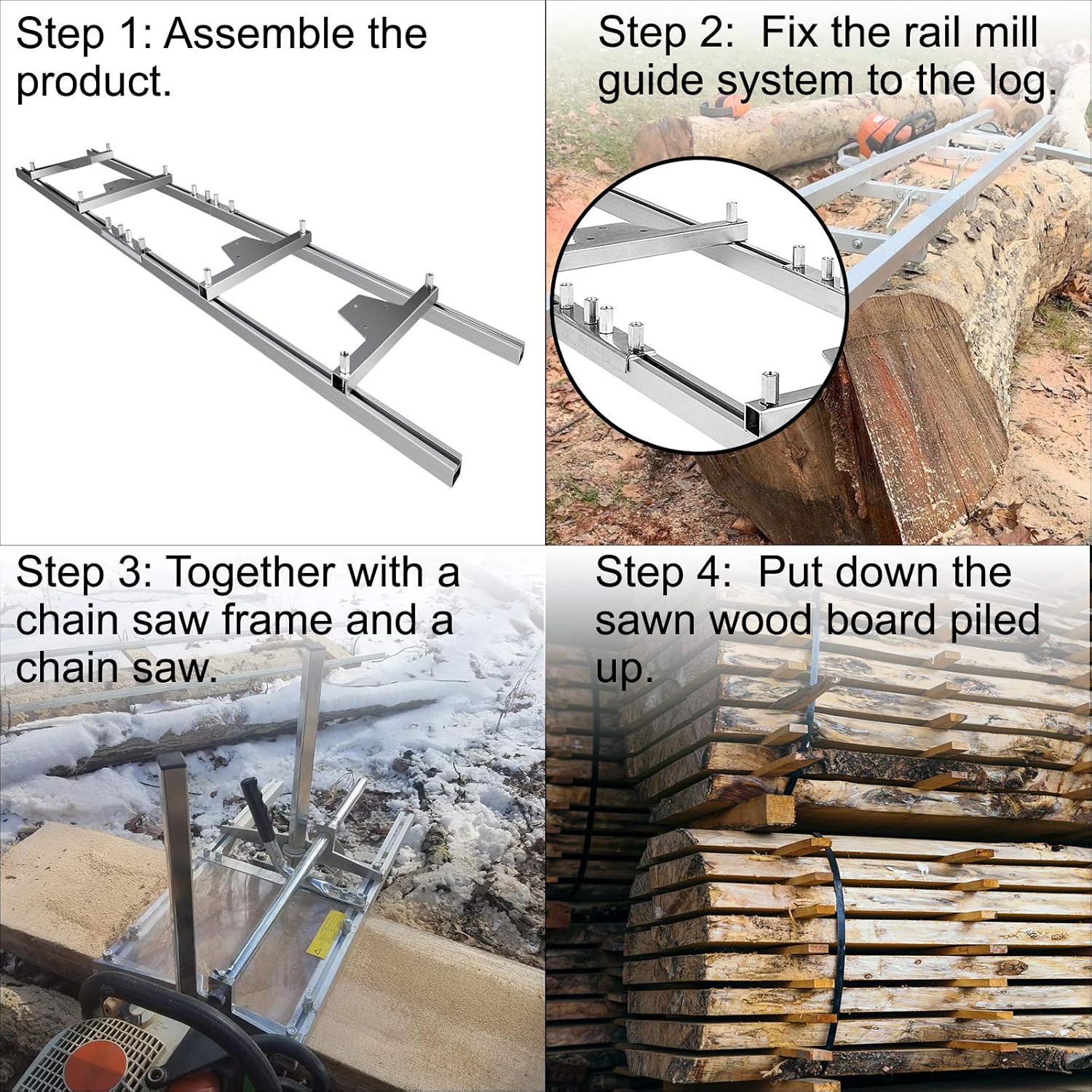 9 FT Chainsaw Mill Rail Guide with 4 Wood Fixing Plate C67525