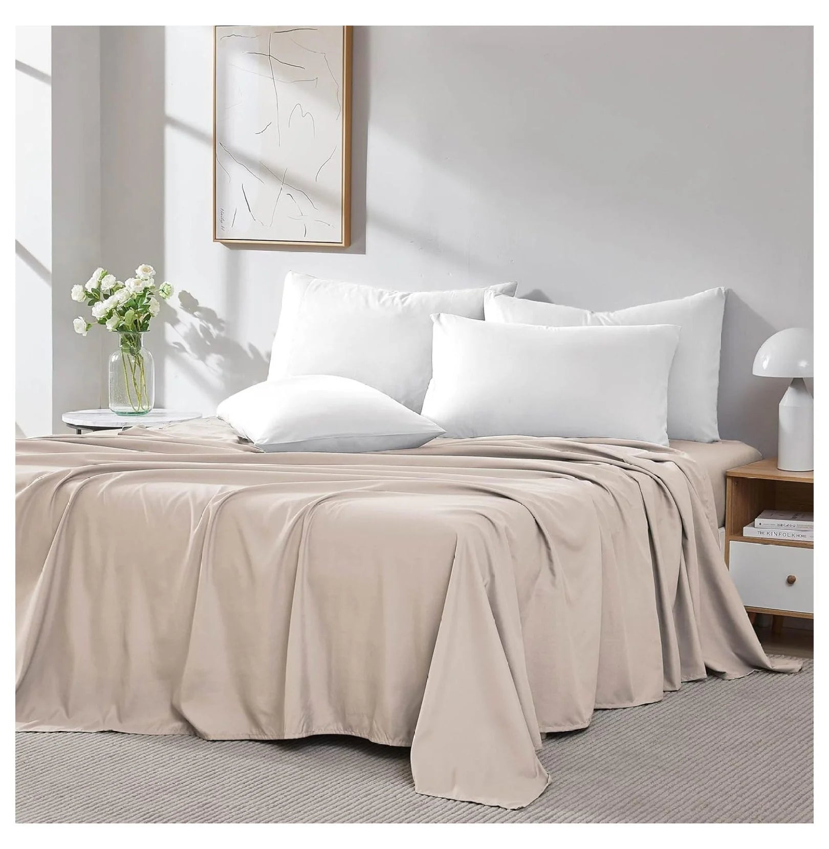 2-Pack Twin Flat Sheets Only, Soft Microfiber Oversized Bed Sheets, 66" x 96" S6004