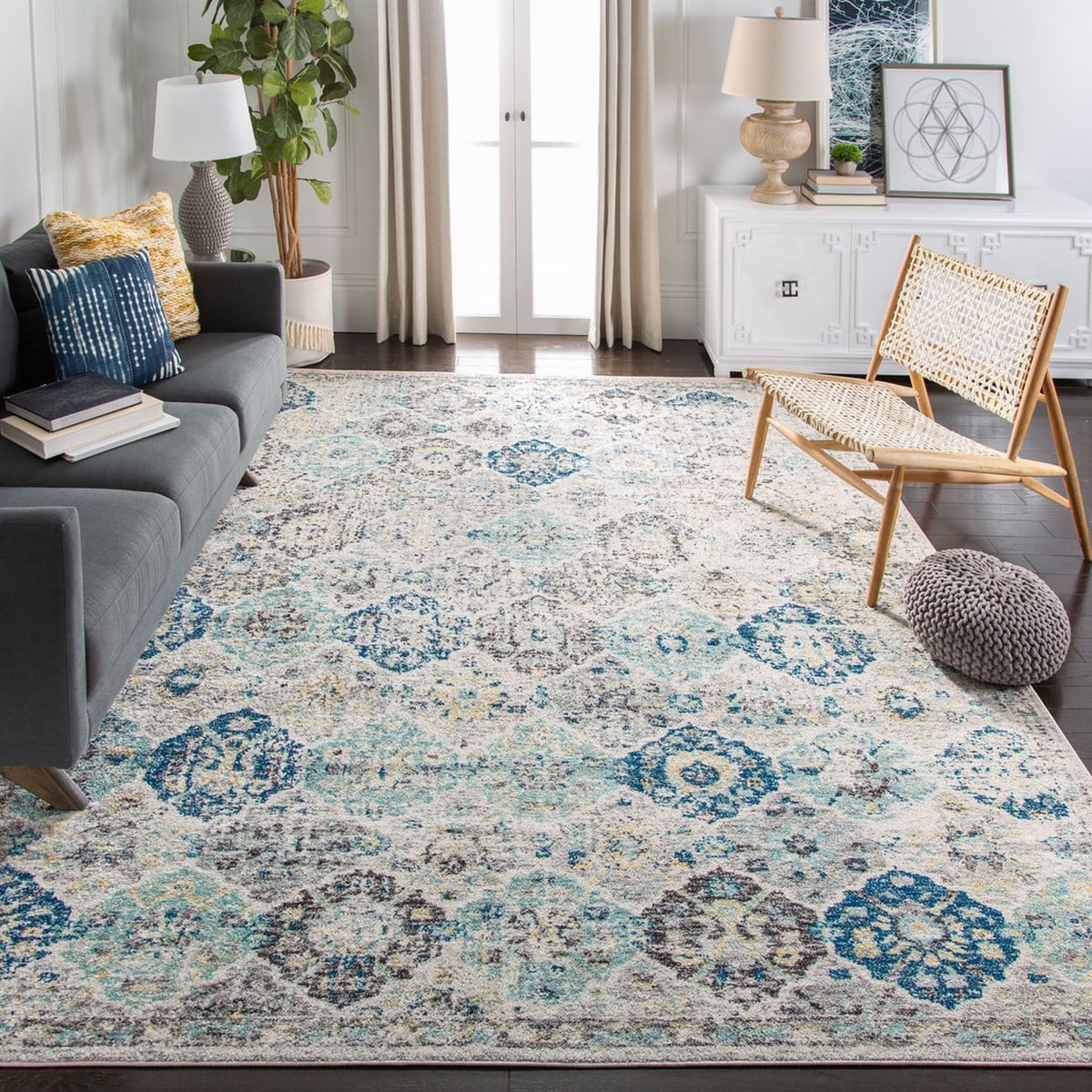 Ivory/Aqua Distressed Area Rug D77746