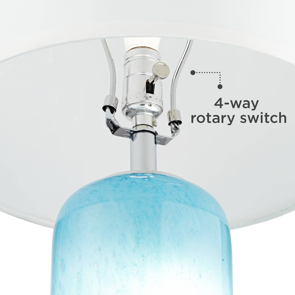Blue Art Glass Table Lamp with Off White Drum Shade Z57019