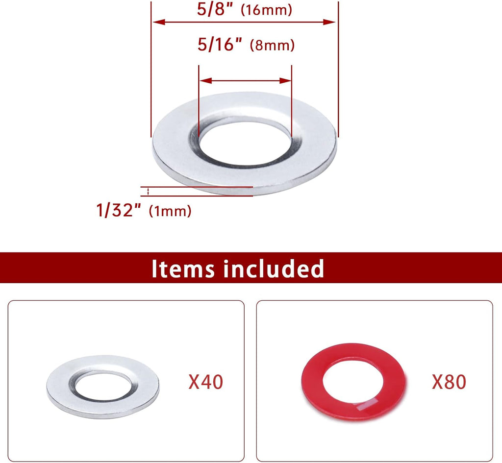 40Pack Cable Railing Kit Protector Sleeve Adhesive Grommet for 1/8" 5/32" 3/16" Wire Rope T316 Stainless Steel C759