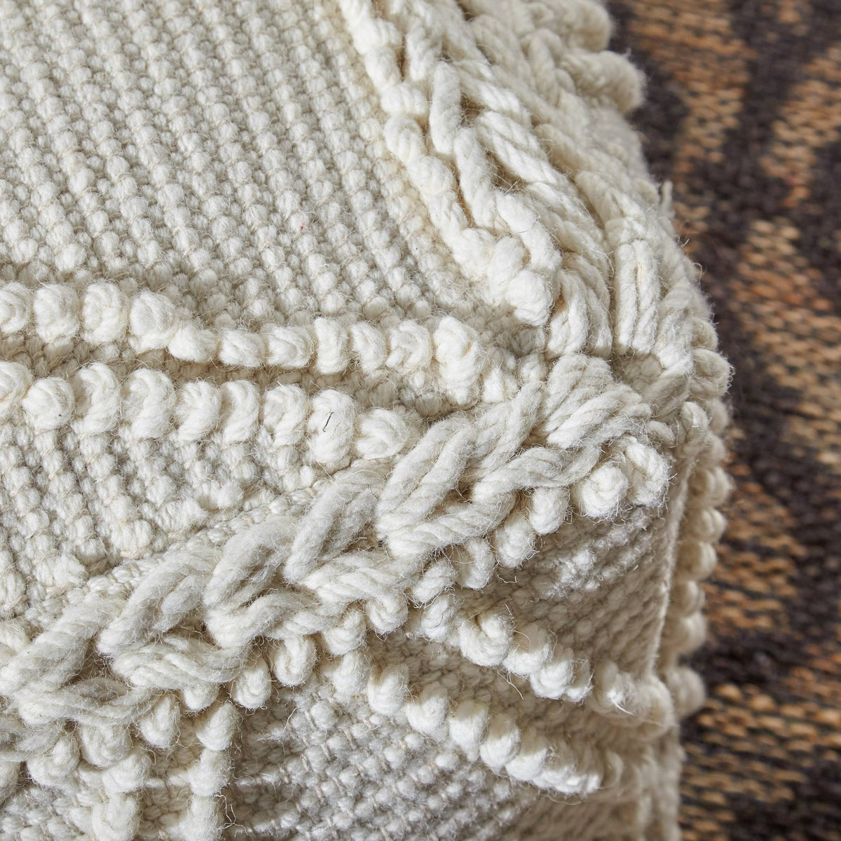 White Wool Cotton Square Pouf P678