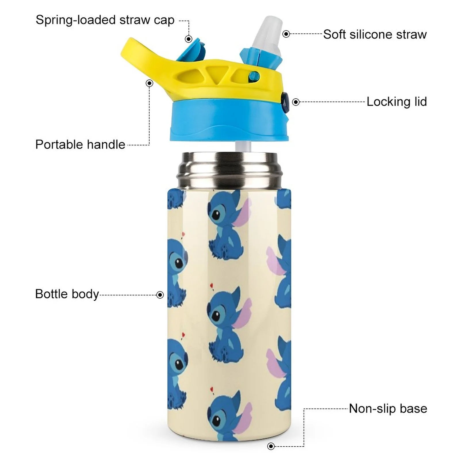 Animal Stitch Cartoon Children's Water Bottle Vacuum Insulated Stainless Steel Cup With Straw Toddler Thermoses T589874
