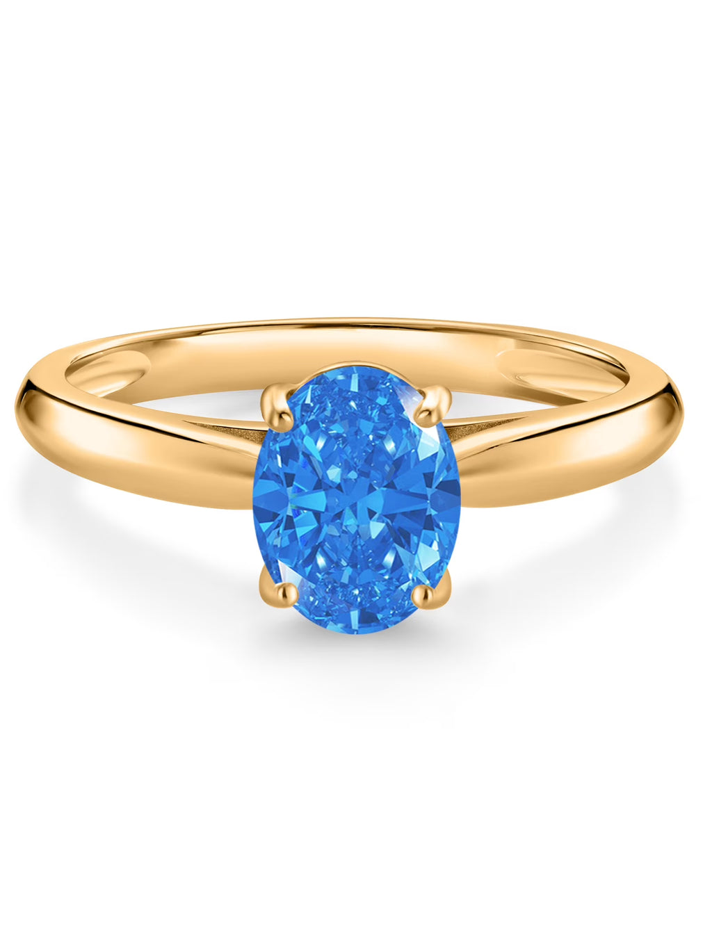 10K Yellow Gold Oval Blue Zirconia Solitaire Engagement Ring M212