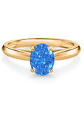 10K Yellow Gold Oval Blue Zirconia Solitaire Engagement Ring M212