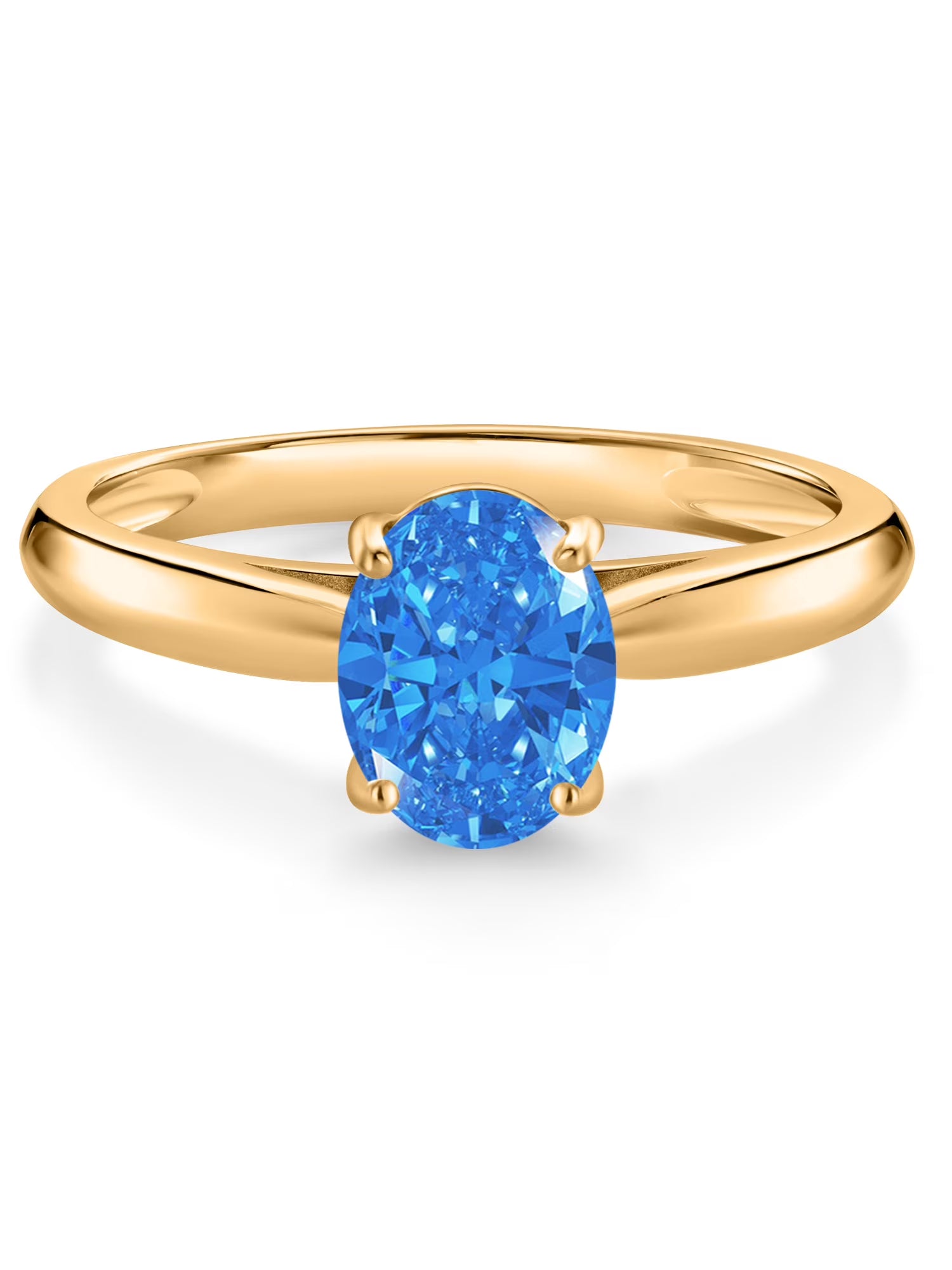 10K Yellow Gold Oval Blue Zirconia Solitaire Engagement Ring M212
