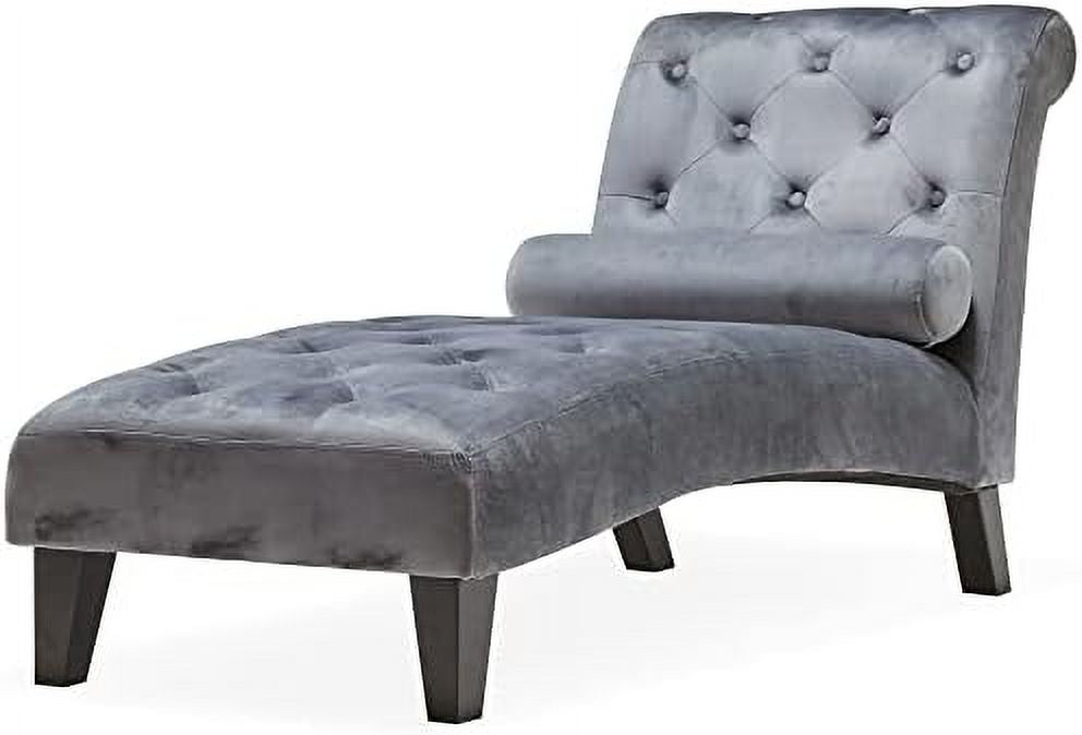 Beige Upholstered Chaise Lounge Sofa with Button Tufted Back and Hardwood Legs N116