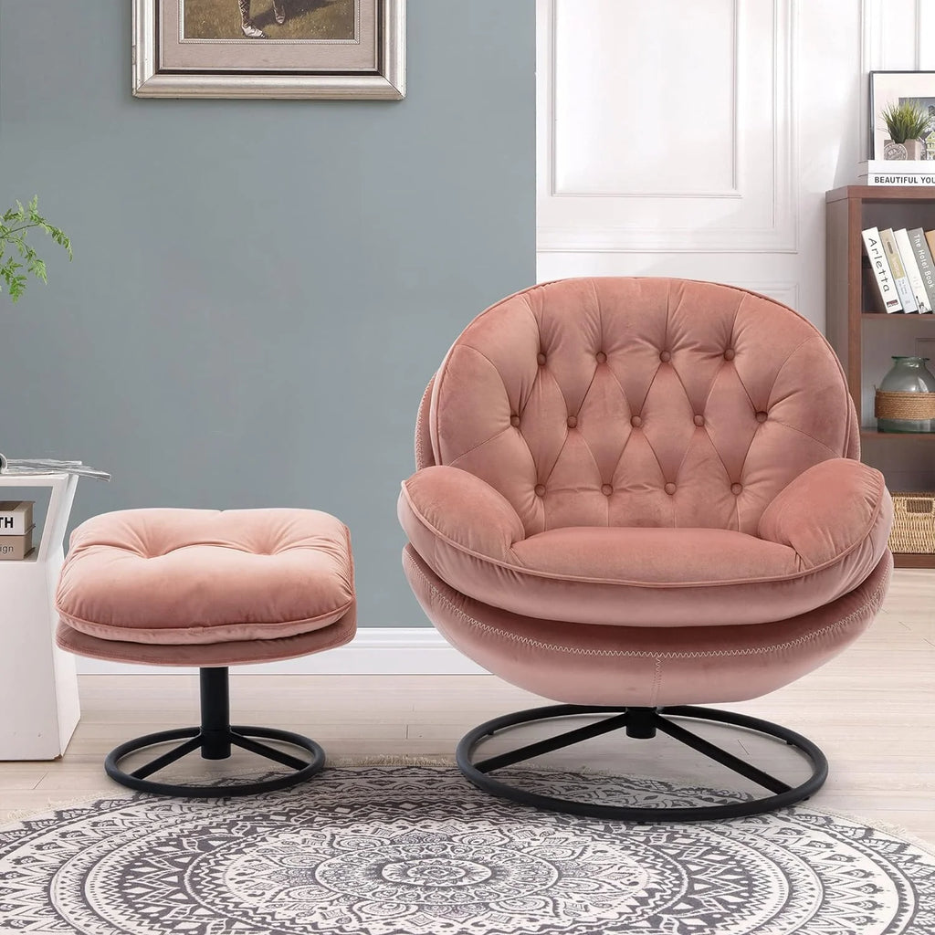 Swivel Velvet Lounge Chair with Ottoman and Metal Frame S8679