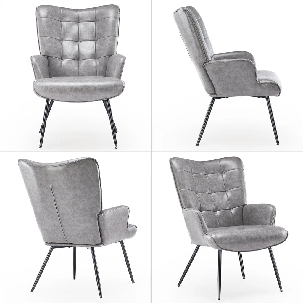 Gray Faux Leather Wingback Chair with Metal Legs J18626