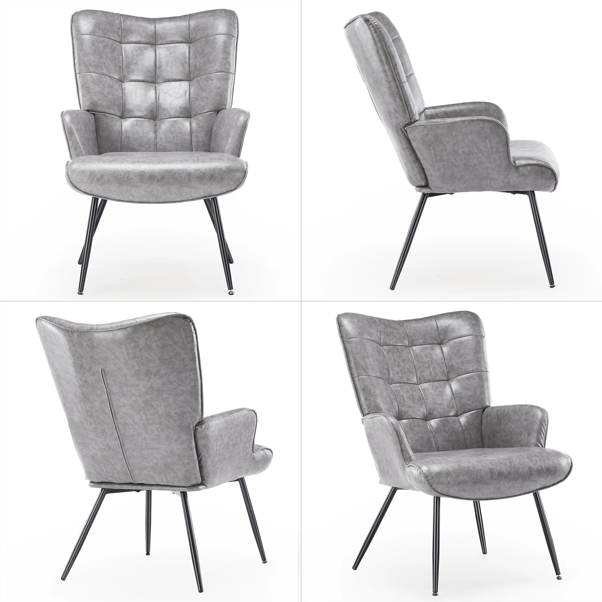 Gray Faux Leather Wingback Chair with Metal Legs J18626