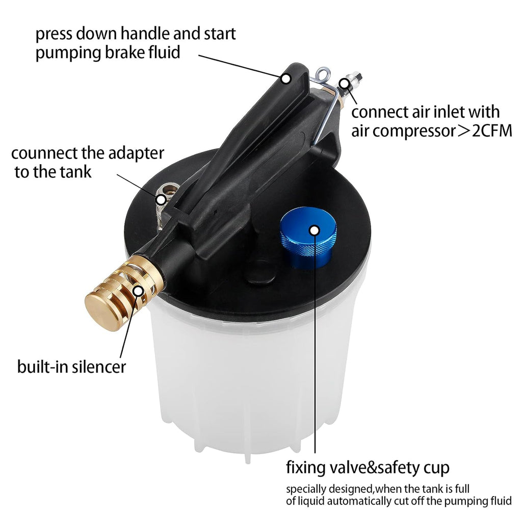 2L Vacuum Brake Bleeder Kit with 2L Brake Fluid Extractor and 1L Refilling Bottle, Two Silicon Hoses C62340