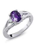925 Sterling Silver Amethyst and White Lab Grown Diamond 3 Stone Engagement Ring, 1.28 Cttw, Size 9 U428307