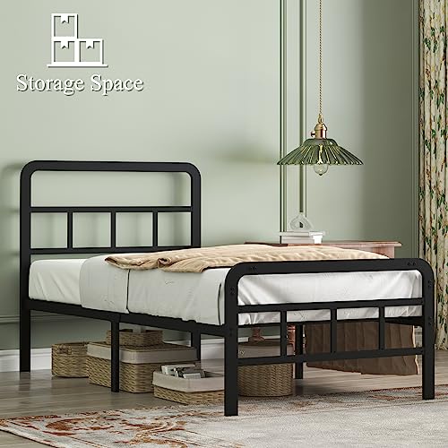 Black Metal Platform Bed Frame with Headboard and Footboard M6855