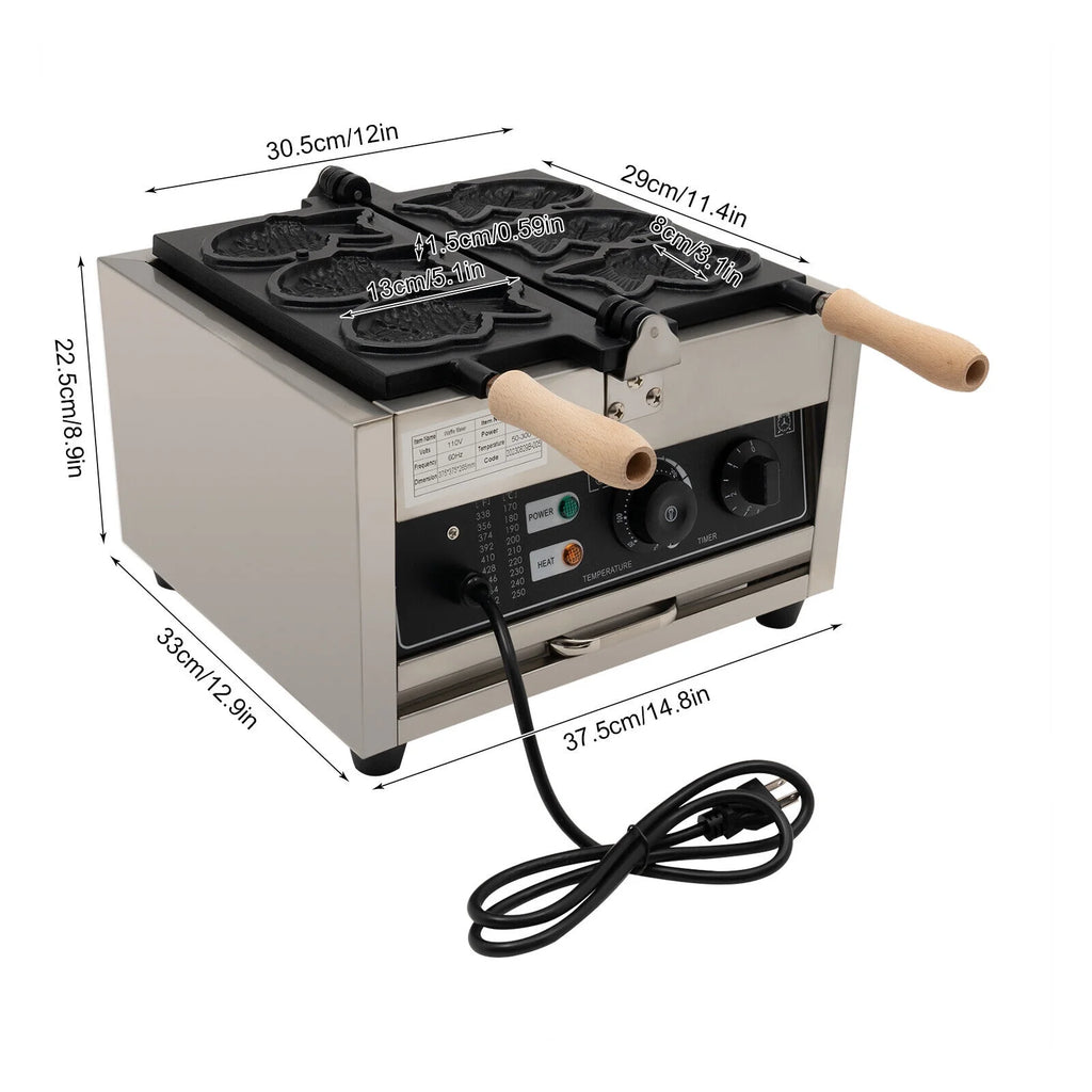 Nonstick Stainless Steel Fish Shape Waffle Maker 110V 1500W 3 PCS H535254
