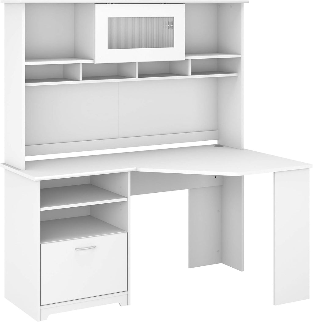 White Corner Desk with Hutch U9014