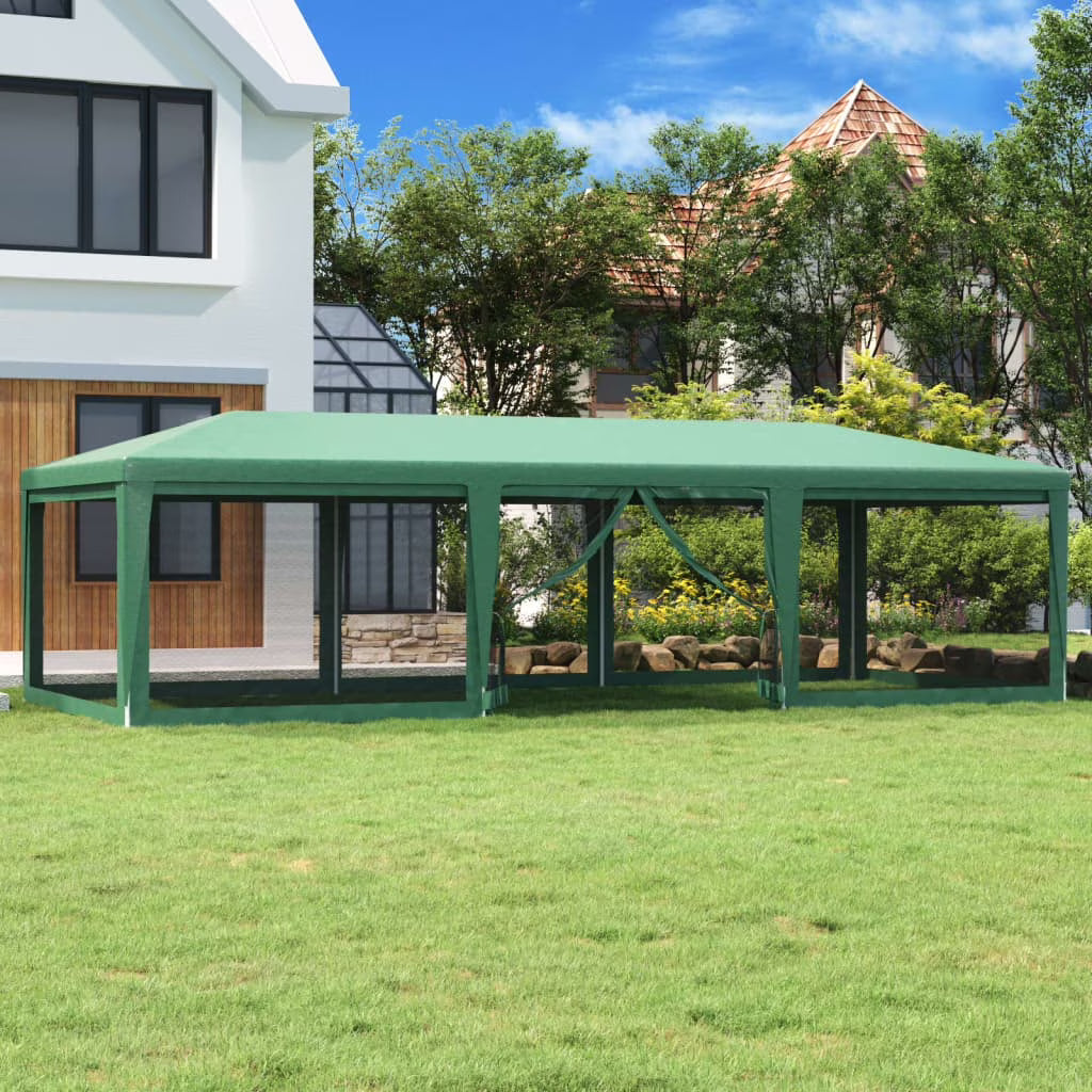 Party Tent with 8 Mesh Sidewalls Green 29.5'x13.1' HDPE I214