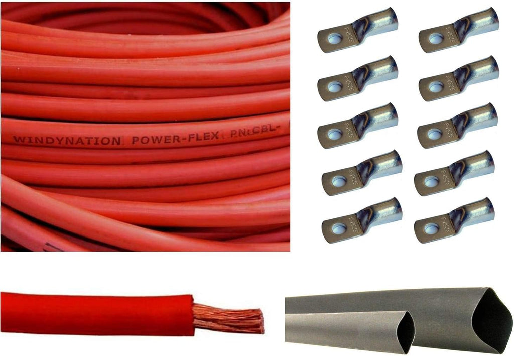 1/0 AWG 10 Feet Black Pure Copper Flexible Cable with Copper Cable Lug Terminal Connectors and Heat Shrink Tubing B6722