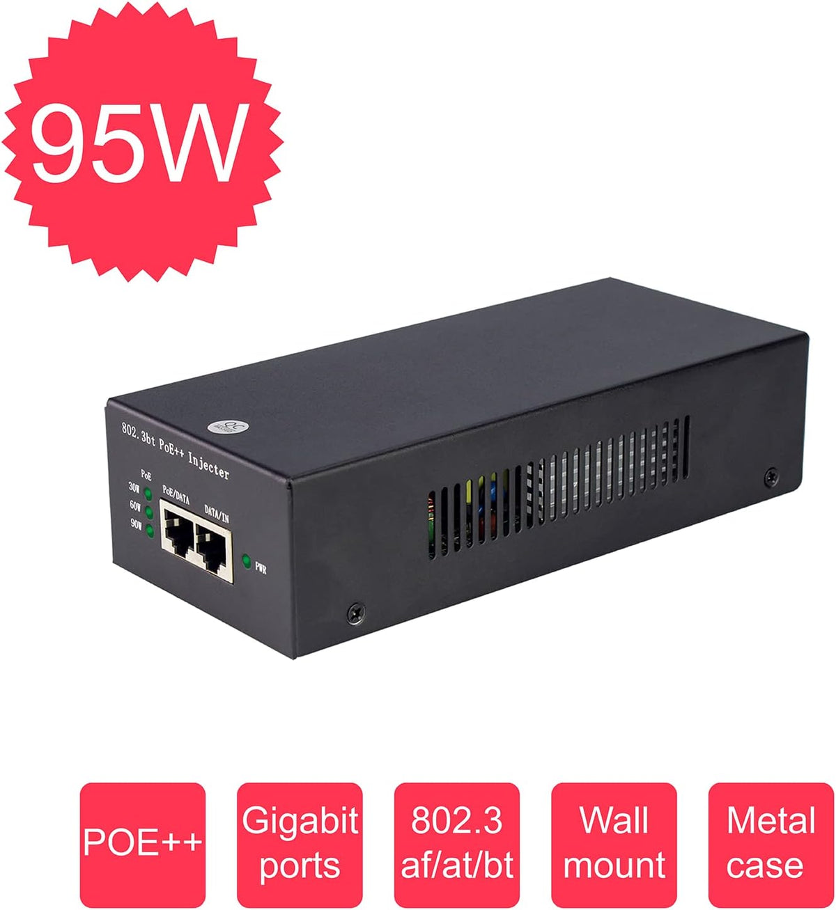 PoE Injector Adapter 95W Gigabit Ultra PoE++ Injector Metal housing O646
