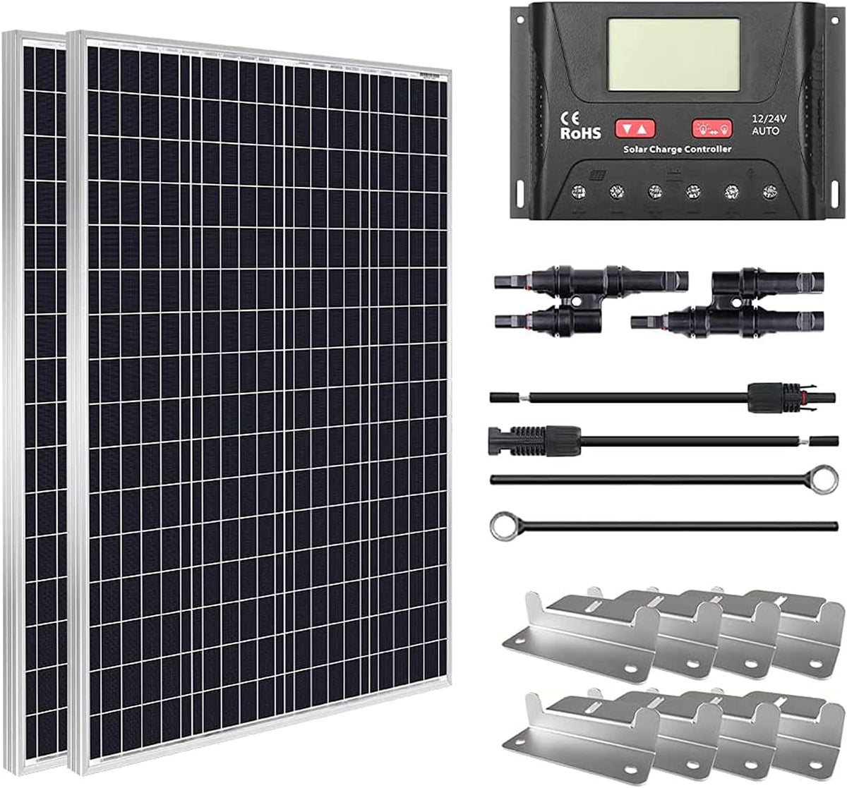 200W 12V Monocrystalline Solar Panel Kit with 30A PWM LCD Solar Charge Controller X2839