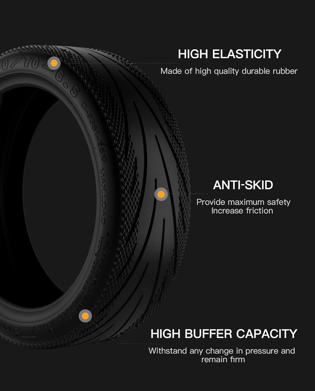 Tubeless Front Tire for Ninebot by Segway Max G30 Electric KickScooter, Solid Rubber, Pack of 2 H655705