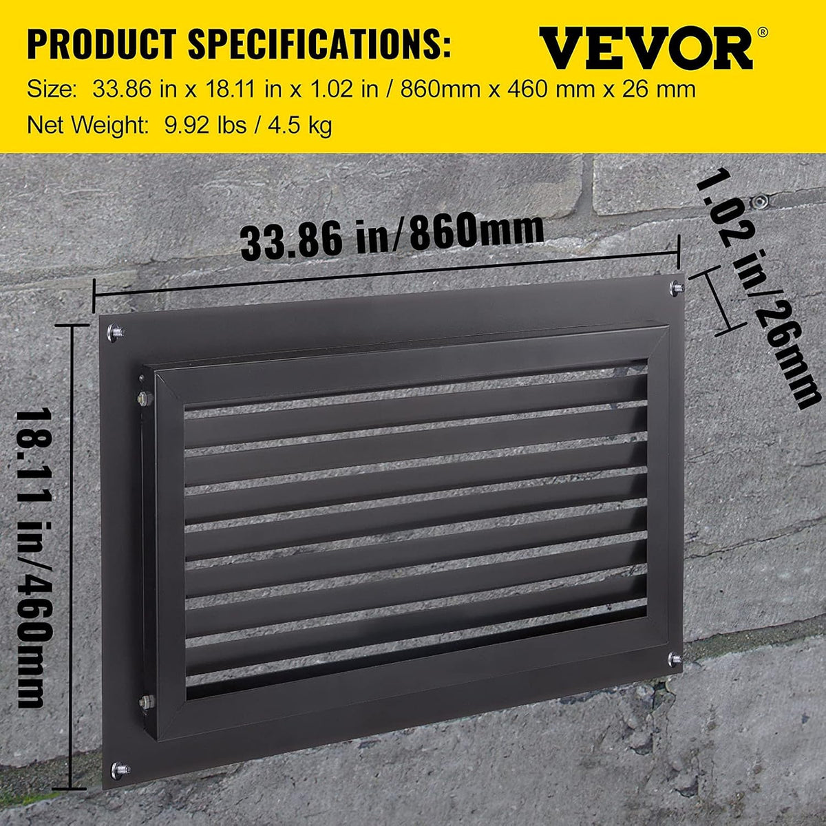 16" X 32" Black Wall Mounted Flood Vent J8257