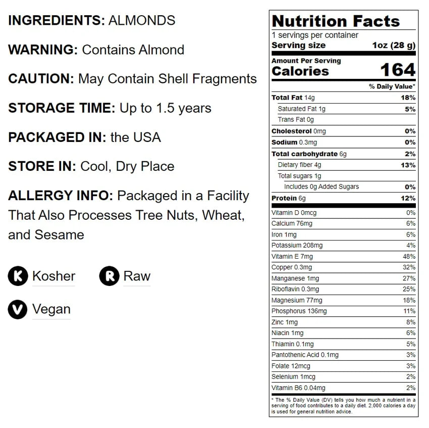 Raw Vegan Kosher Almonds, 15 Pounds I15174