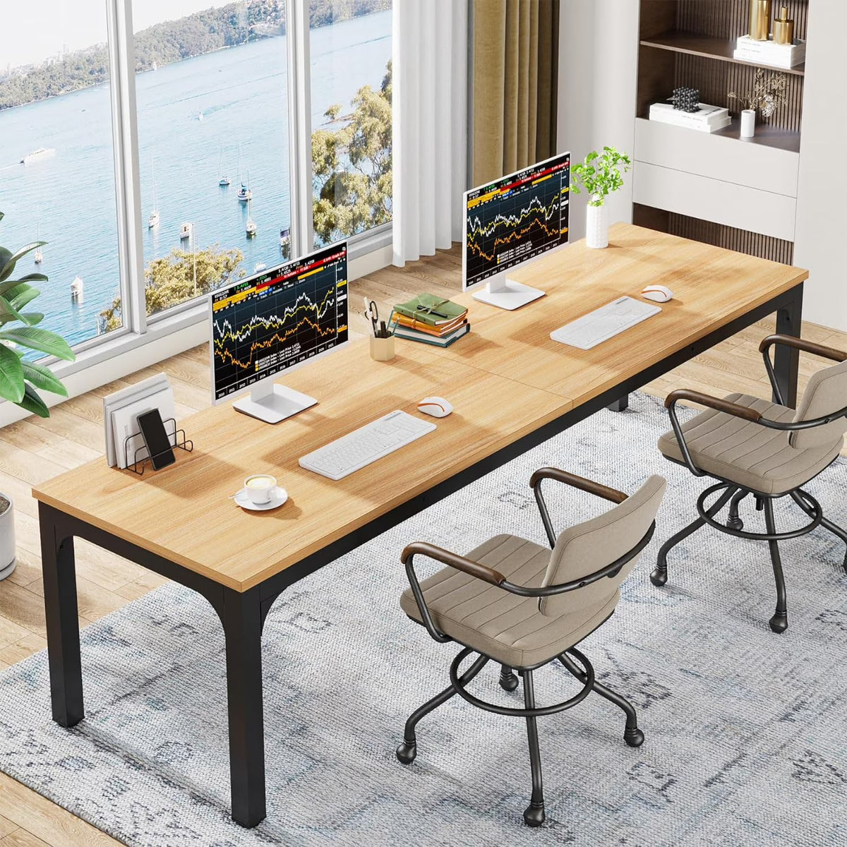 78.7 inches Extra Long Double Office Writing Desk with Adjustable Foot Pads Q6018