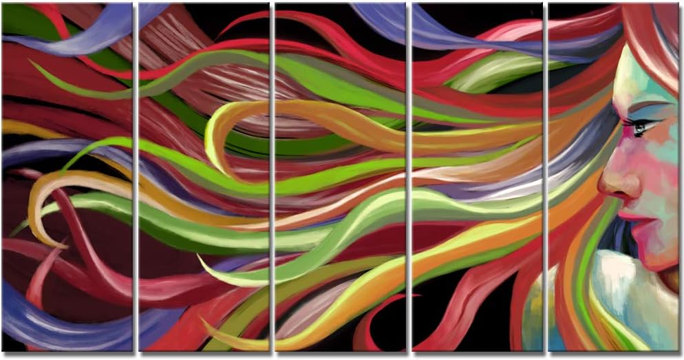 Abstract Pop Art Woman Canvas Wall Art 5 Pieces 12x32inch U464