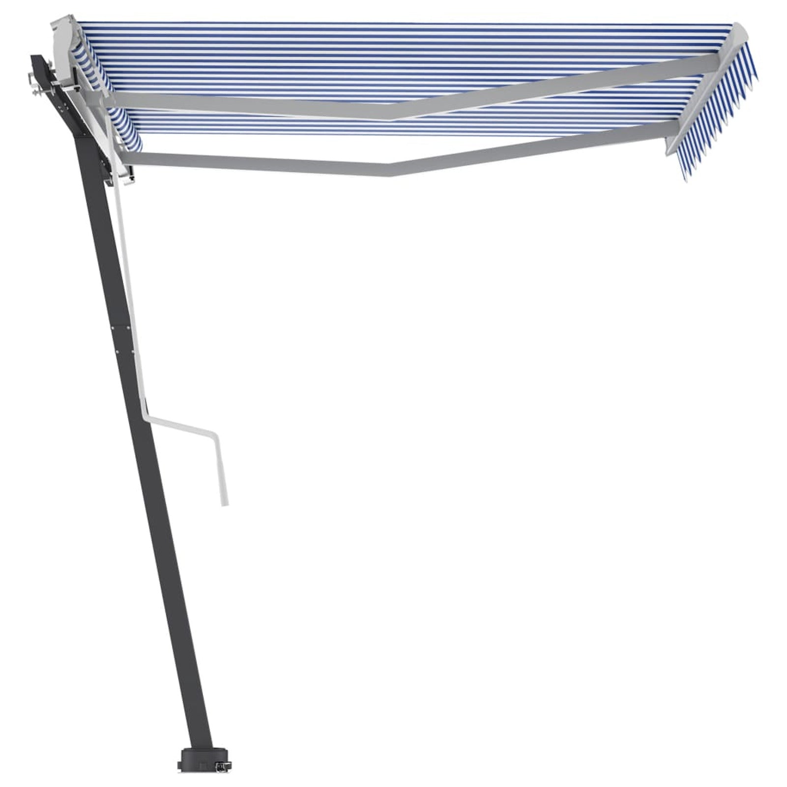 Freestanding Manual Retractable Awning with Base Outdoor Canopy Sunshade Shelter Blue and White 118.1 x 98.4 Inches R1897