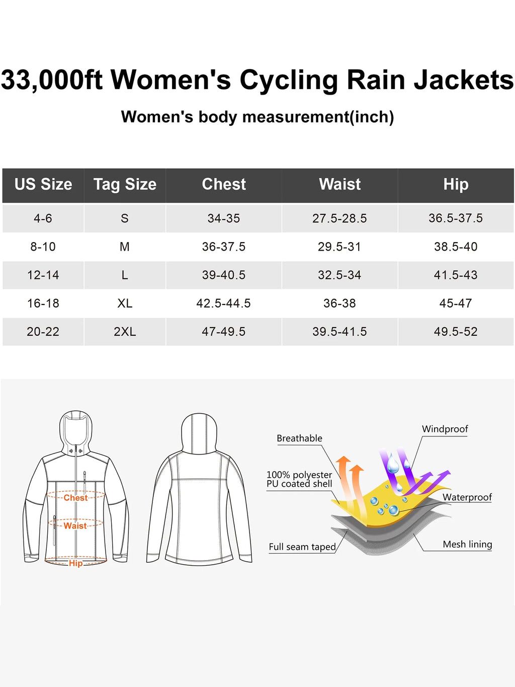 Lightweight Packable Waterproof Rain Jacket with Hood C21959