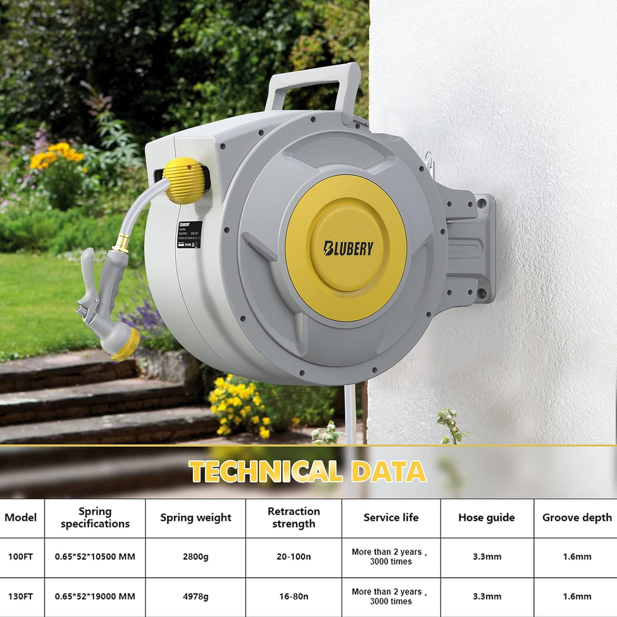 Retractable Garden Hose Reel, Wall Mounted, 180° Swivel Bracket B50256