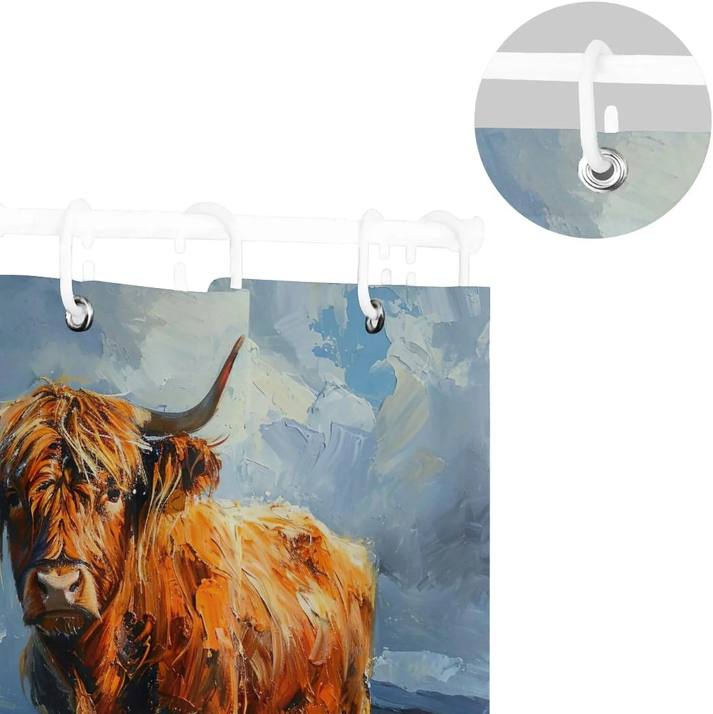Highland Cow Waterproof Fabric Shower Curtain 60x72 Inch with Hooks O6199