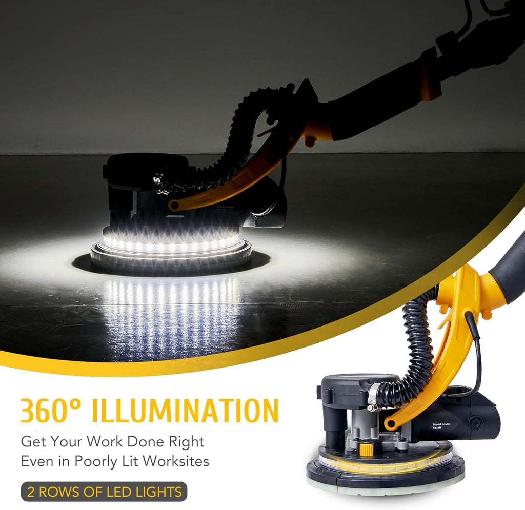 Folding Drywall Sander with Extendable Handle, 12 Sanding Discs, LED Light, 6 Speed N416