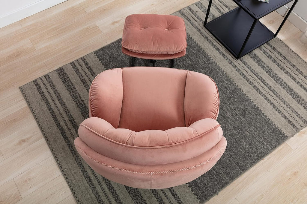 Swivel Velvet Lounge Chair with Ottoman and Metal Frame S8679