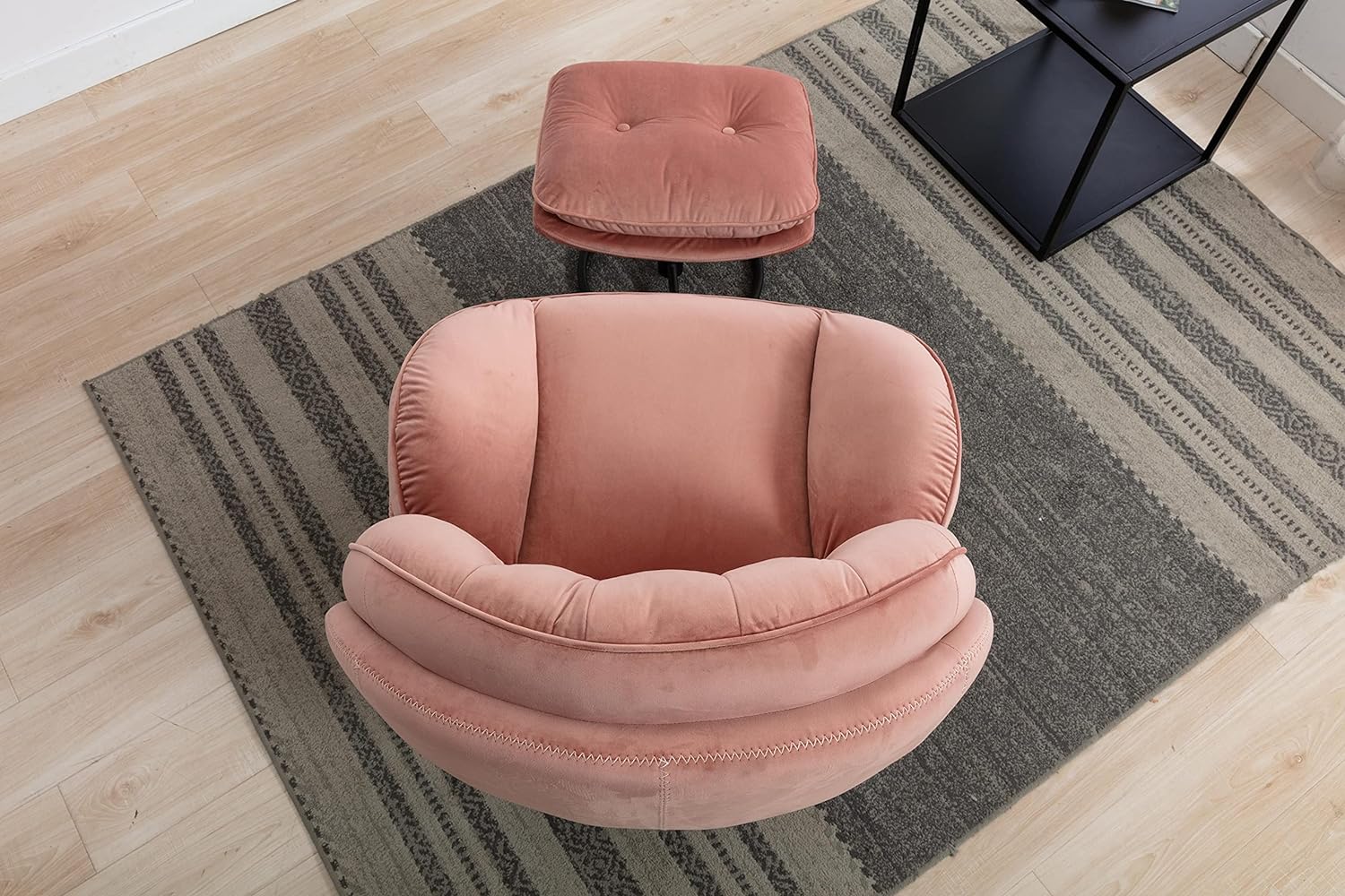 Swivel Velvet Lounge Chair with Ottoman and Metal Frame S8679