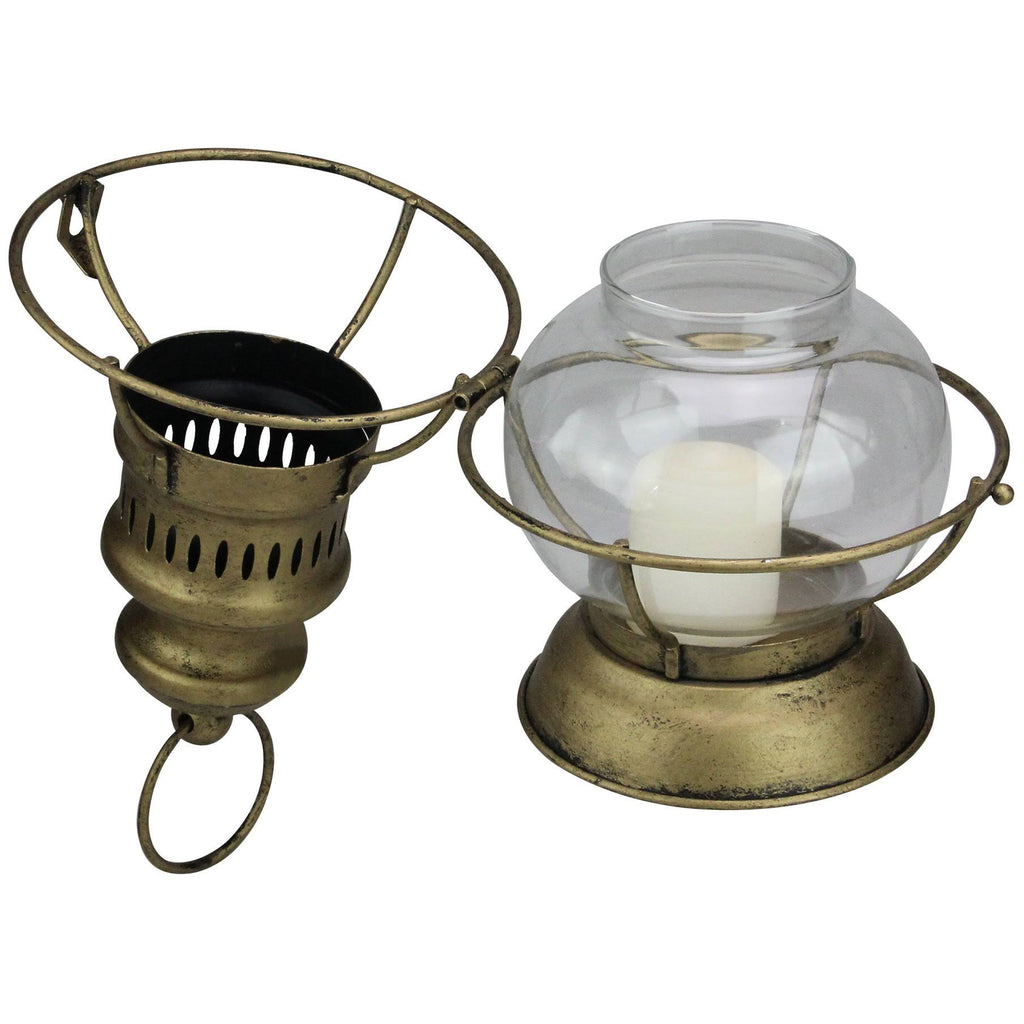 10” Golden Glass Christmas Candle Lantern X1311