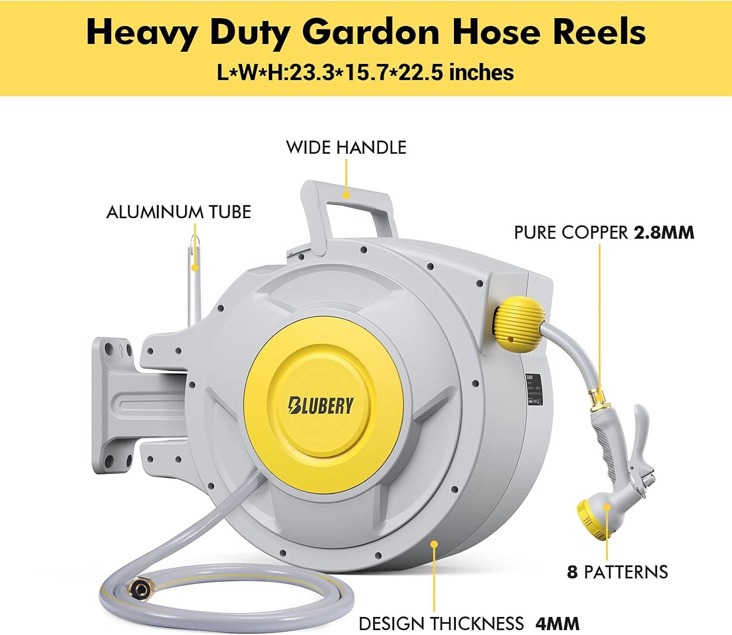 Retractable Garden Hose Reel, Wall Mounted, 180° Swivel Bracket B50256